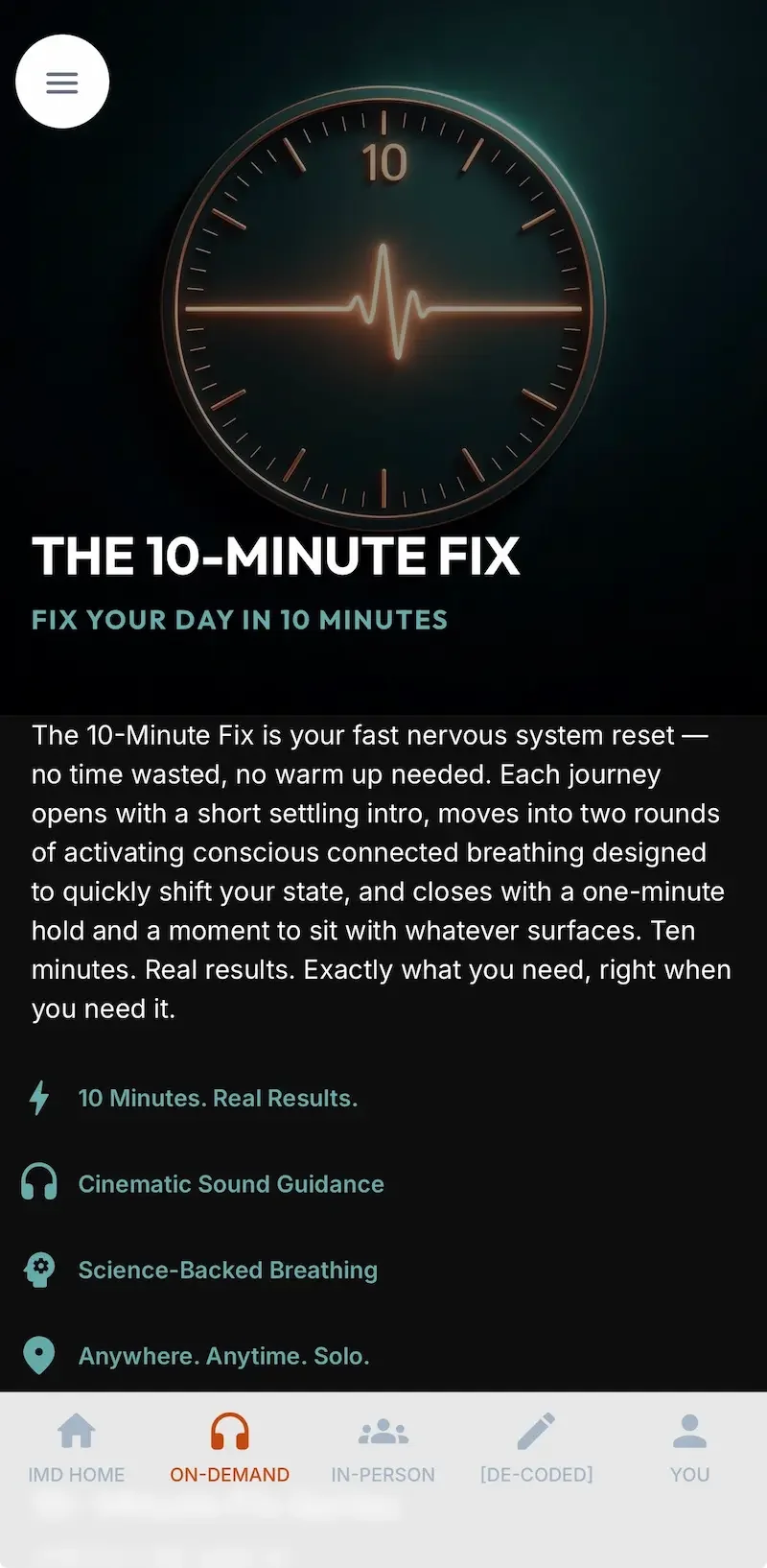 IMD Breathwork app screen
