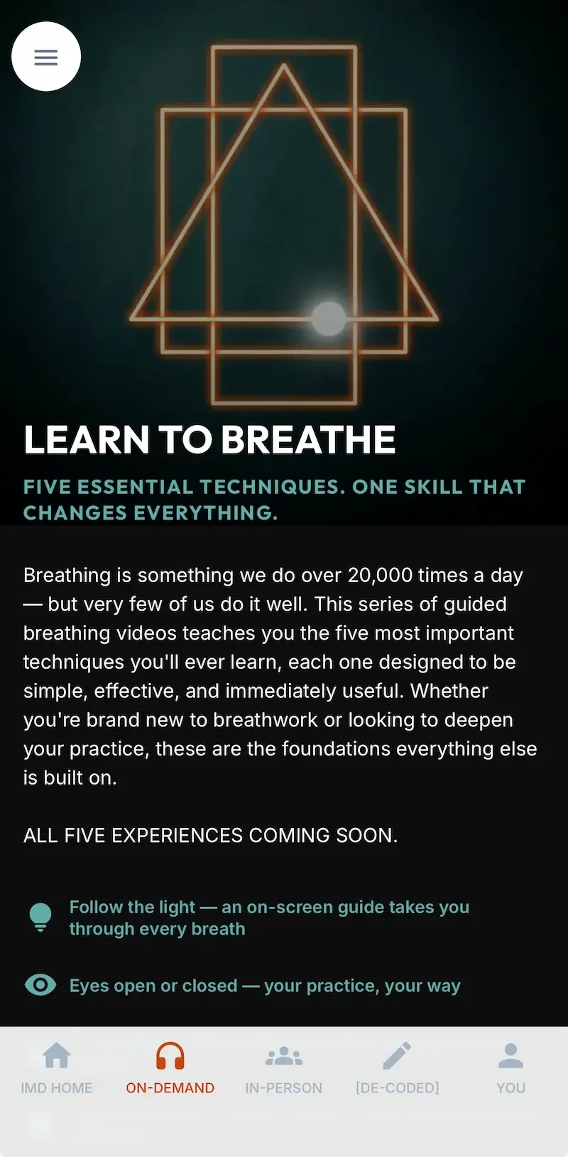 IMD Breathwork app screen