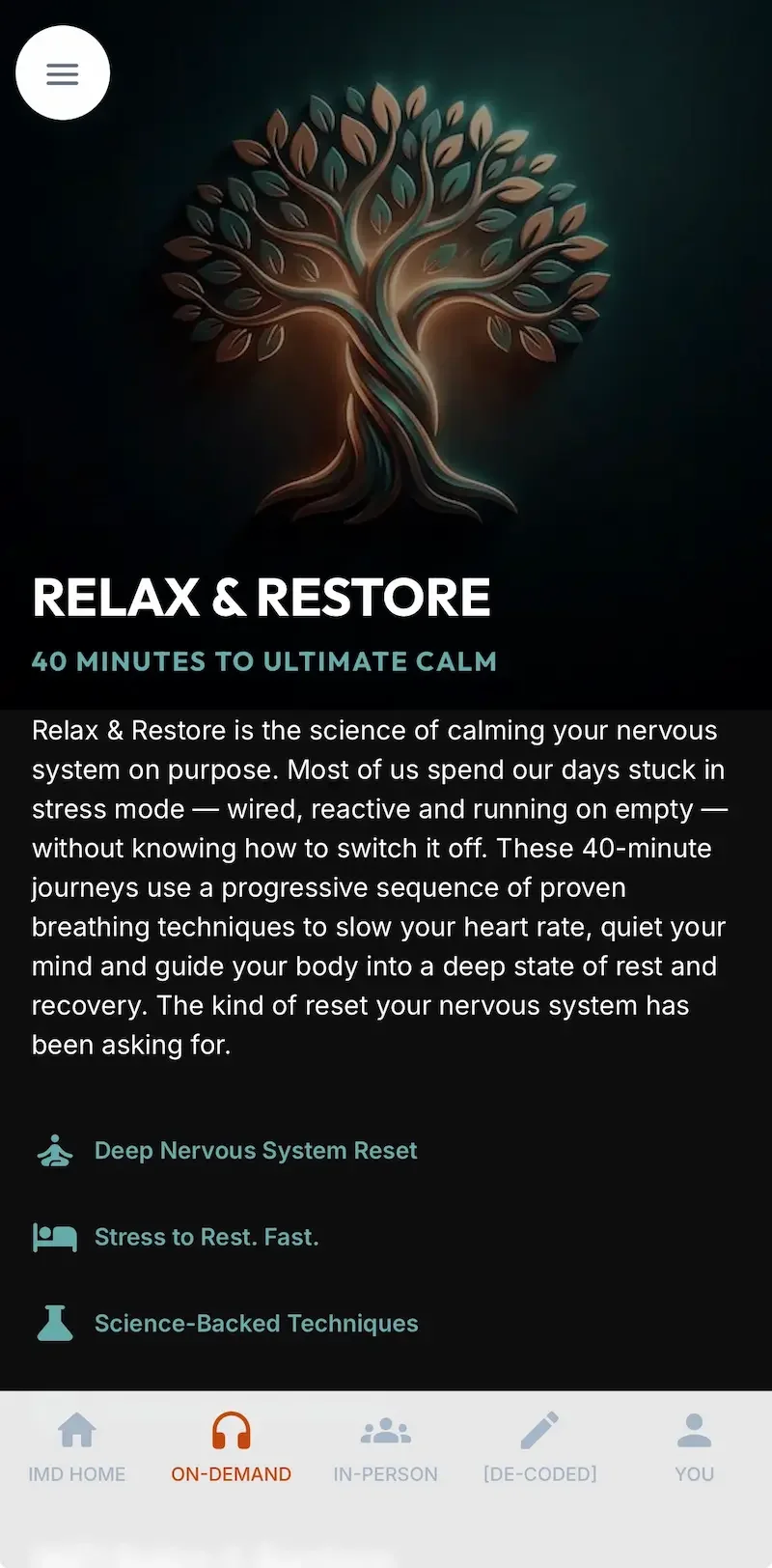 IMD Breathwork app screen
