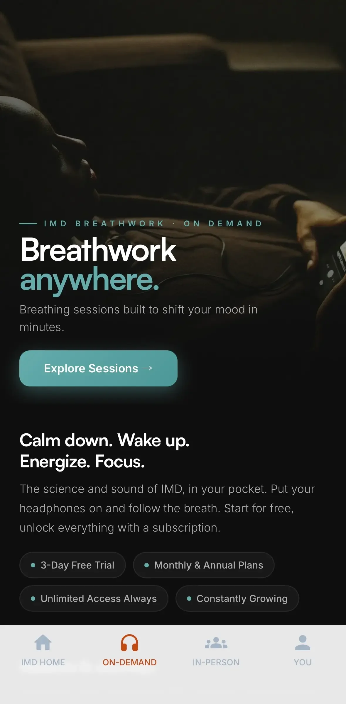 IMD Breathwork app screen